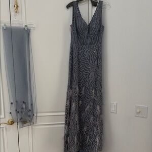 ✨ Elegant Beaded Evening Gown | Blue | Formal / Wedding Guest ✨ with sheer shawl